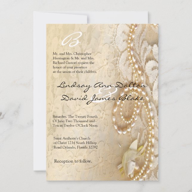 Perla y encaje de la invitación a la boda las 24 h (Anverso)