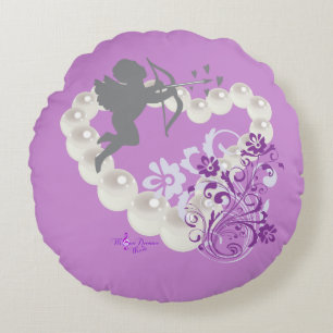 Perlas Cupido Corazón Floral Púrpura Almohada redo