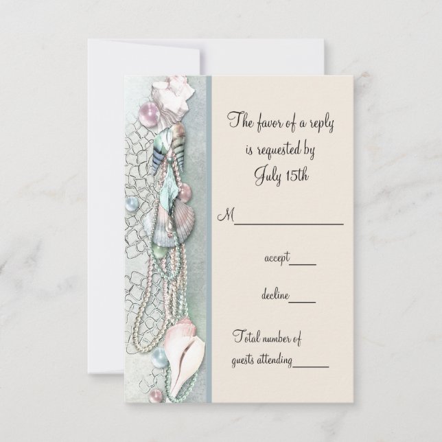 Perlas de Concha Elegante Boda de Playa RSVP (Anverso)