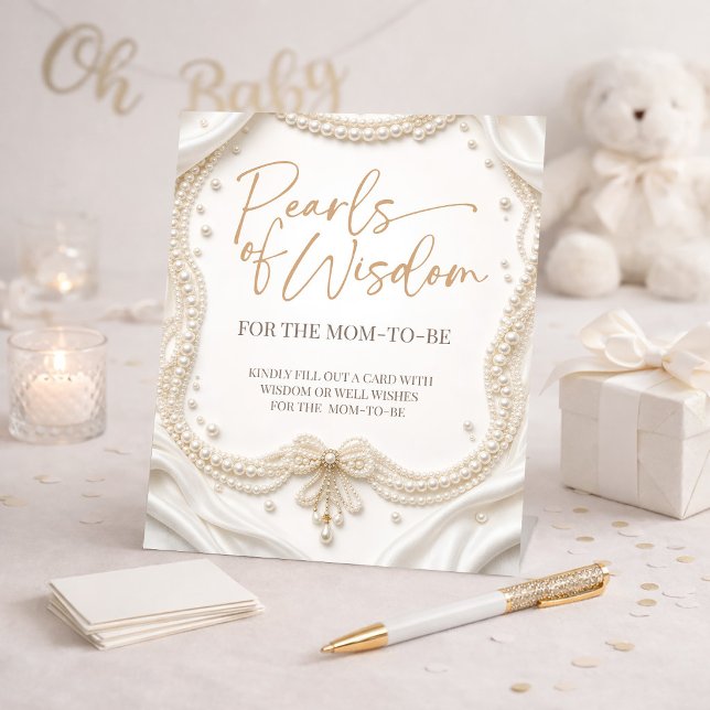 Perlas de Sabiduría para la Señal de la Fiesta de  (Pearls of Wisdom for Mom-to-be Baby Shower Sign)