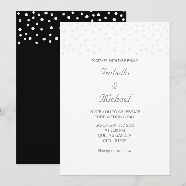 Perlas Elegantes en Invitación de Boda en Blanco y (Anverso / Reverso)