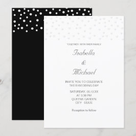 Perlas Elegantes en Invitación de Boda en Negro y 