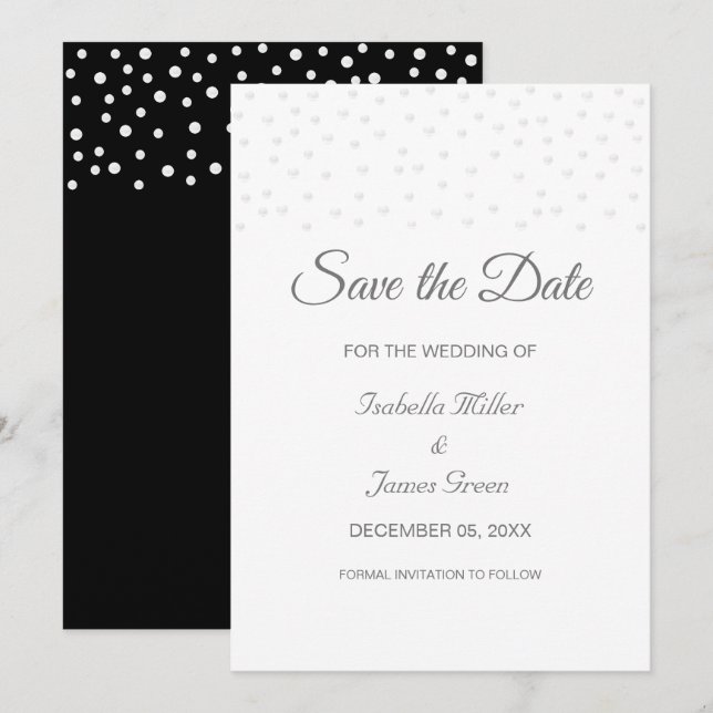 Perlas en Tarjeta de Guardar la Fecha de Boda en B (Anverso / Reverso)