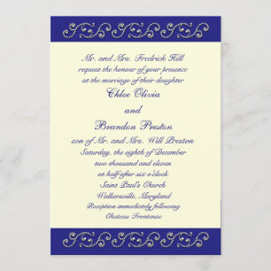 Perlas, Invitación a la Boda Azul Sapphire Blanco