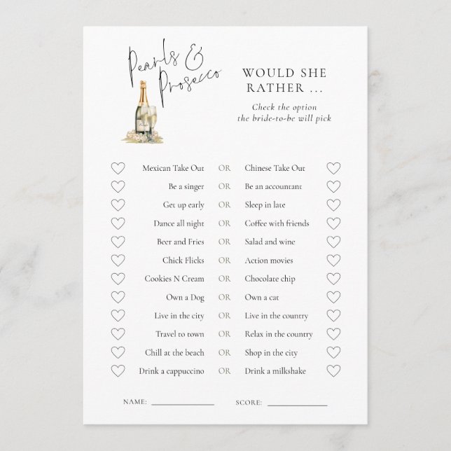 Perlas Prefiere Una Tarjeta De Juegos De Ducha De  (Anverso)