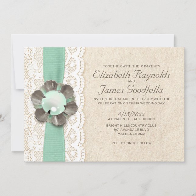 Perlas rústicas que casan invitaciones (Anverso)