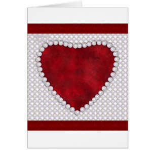 Perlas y corazón de terciopelo rojo San Valentín