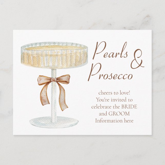 Perlas y ducha de novia Prosecco invitación al amo (Anverso)