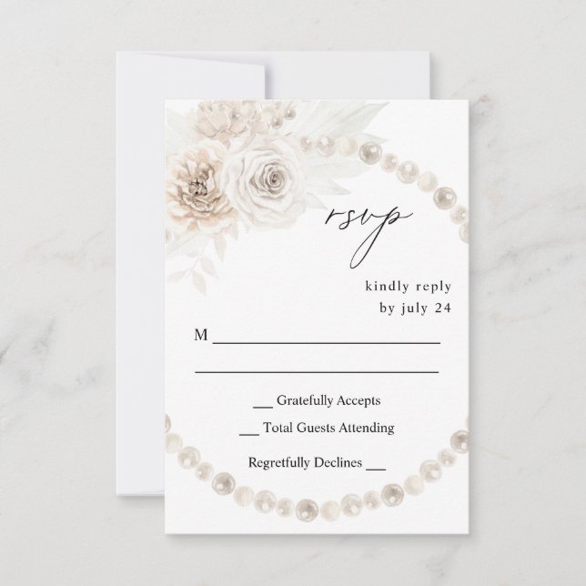 Perlas y Floral Blanco sin RSVP de comida (Anverso)