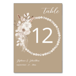 Perlas y número de mesa color amarillo floral blan