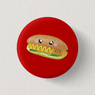 Perrito caliente en rojo, botón del dibujo animad