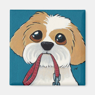 Perrito de Shih Tzu en el imán azul del arte del