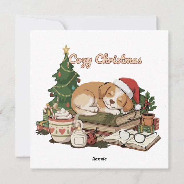 Perrito durmiendo acogedor de Navidad & Libros Vin (Reverso)
