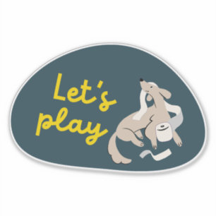 Perrito lindo, pegatina de "¡vamos a jugar!" azul