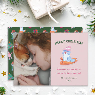 Perrito pastor inglés femenino Trineo Navidad rosa