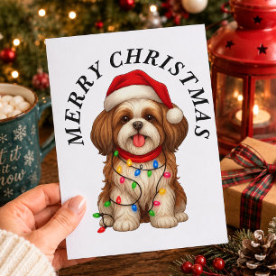 Perrito Shih Tzu Sombrero de Santa Feliz Navidad