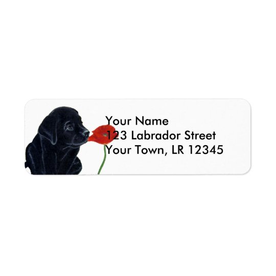 Perrito y amapola negros de Labrador Etiqueta De Remite