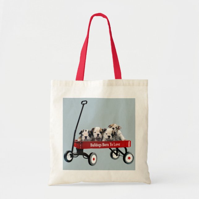 Perritos del bulldog en la bolsa de asas del carro (Frente)