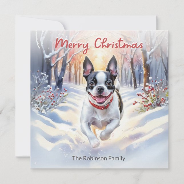 Perro adorable Boston Terrier en la Navidad de la  (Anverso)
