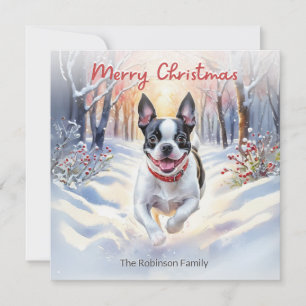 Perro adorable Boston Terrier en la Navidad de la