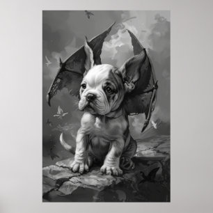 Perro adorable con alas dragón Poster de arte fant