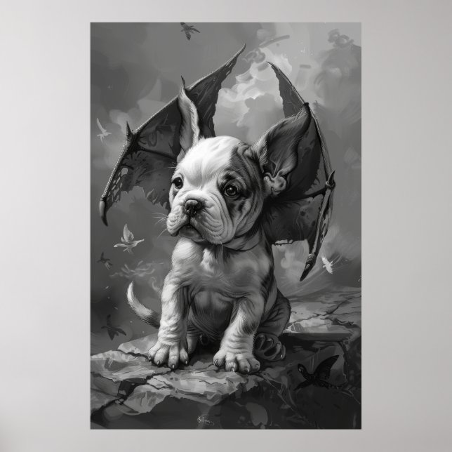Perro adorable con alas dragón Poster de arte fant (Frente)