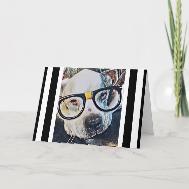 Perro Adorable Con Gafas Doble Tarjeta De Saludo (Anverso)