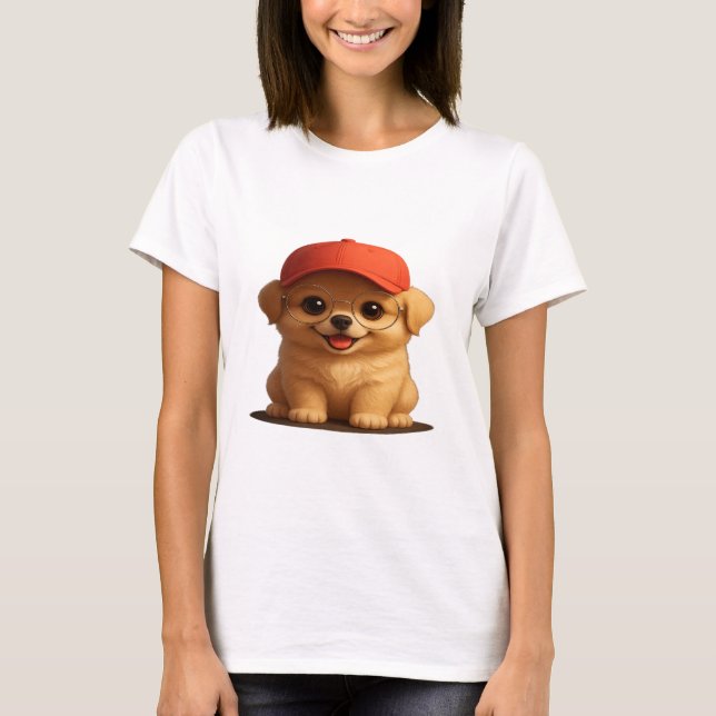 Perro Adorable con gorra y lentes - Camiseta femen (Anverso)