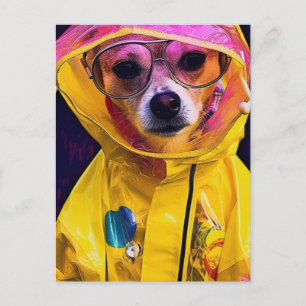Perro Adorable en una postal de impermeable amaril