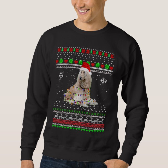 Perro afgano Luces Pijama de Navidad Sudadera de N (Anverso)