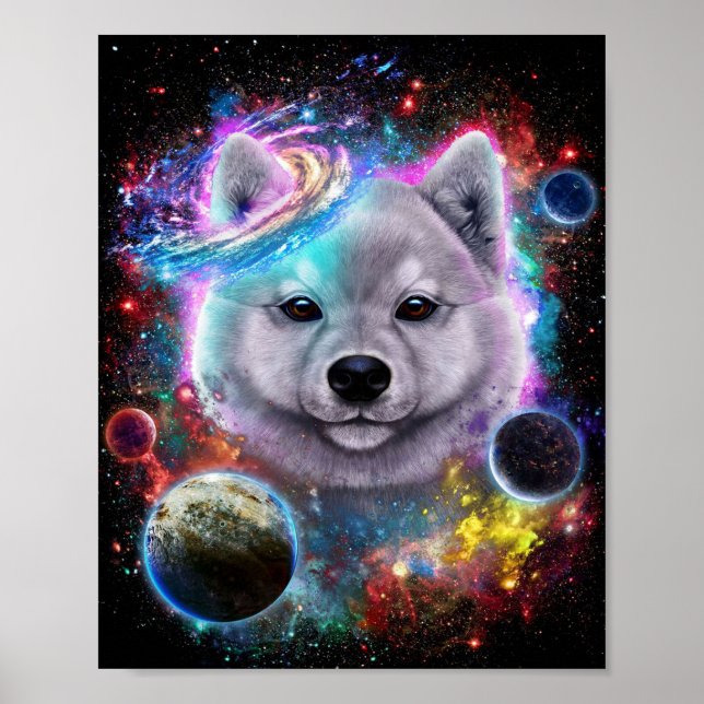 Perro Akita en el espacio | Impresión galáctica (Frente)