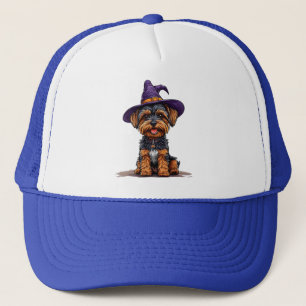 Perro alegre de Halloween con sombrero de bruja