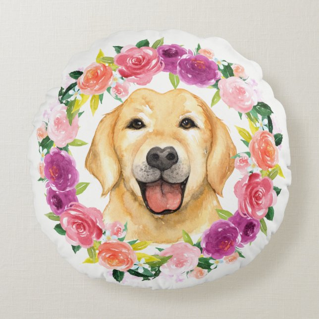 Perro amarillo del laboratorio con la almohada (Anverso)