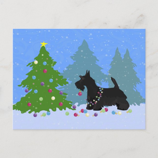 Perro aterrador escocés decorando árbol de Navidad (Anverso)
