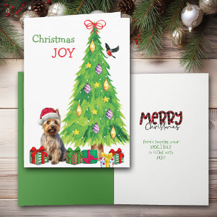 Perro australiano, pájaro y árbol de Navidad