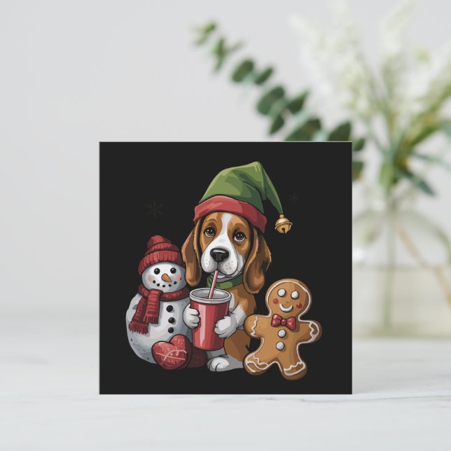 Perro Basset Hound Elfo de Navidad Feliz Navidad (Anverso de pie)