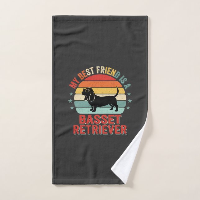 Perro Basset Retriever Atardecer Retro (Toalla de mano)