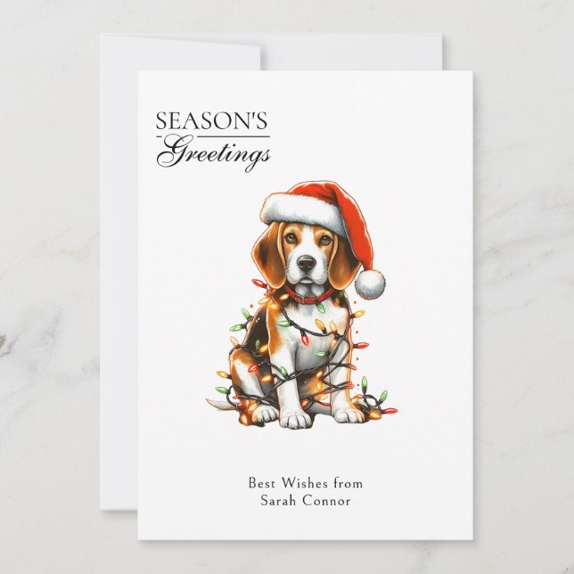 Perro Beagle Envuelto en Luces de Navidad (Anverso)