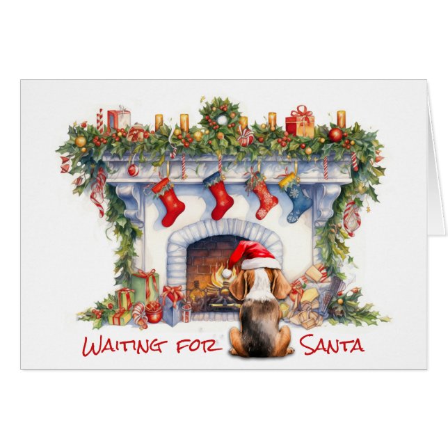 Perro Beagle esperando la chimenea de los Navidade (Anverso (Horizontal))