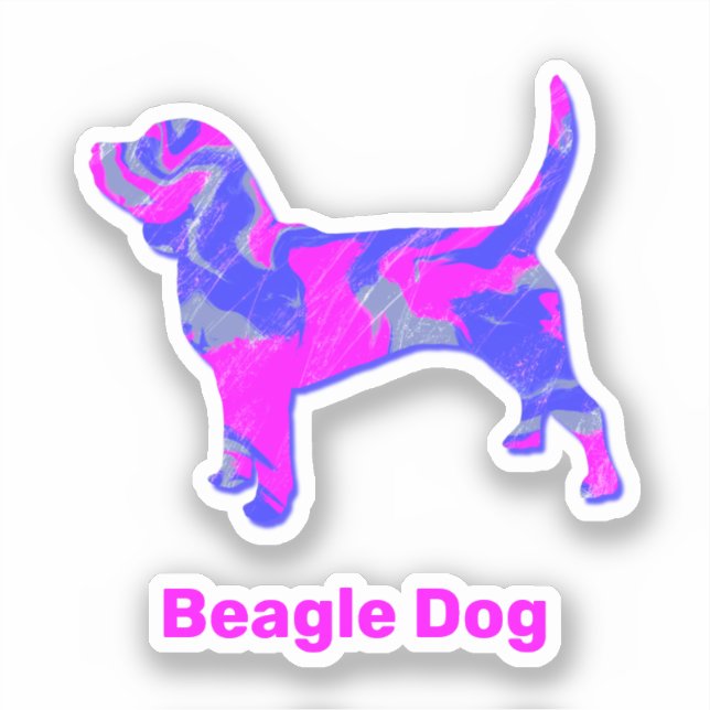 Perro Beagle Pegatina de vinilo rosa caliente y az (Anverso)