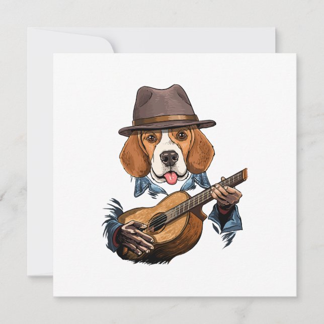 Perro Beagle Tocando Guitarra/ Beagle divertida (Anverso)