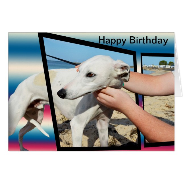 Perro blanco, arte dimensional, tarjeta de cumplea (Anverso (Horizontal))