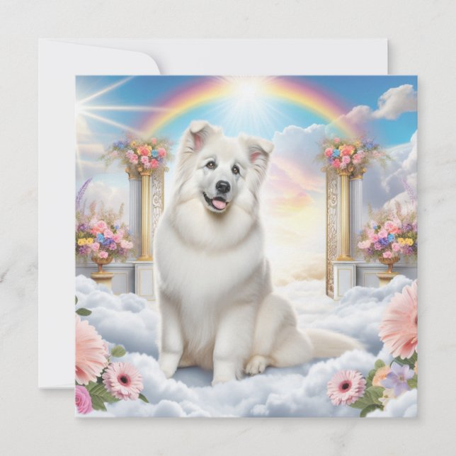 Perro blanco en el puente arcoiris en arte celesti (Anverso)