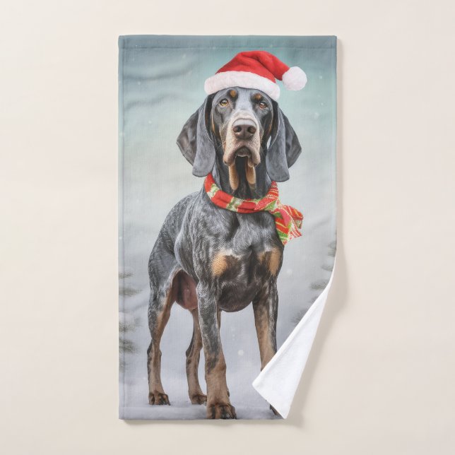 Perro Bluetick Coonhound en Navidad con nieve  (Toalla de mano)
