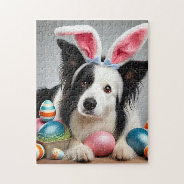 Perro Border Collie de Pascua con rompecabezas de  (Vertical)
