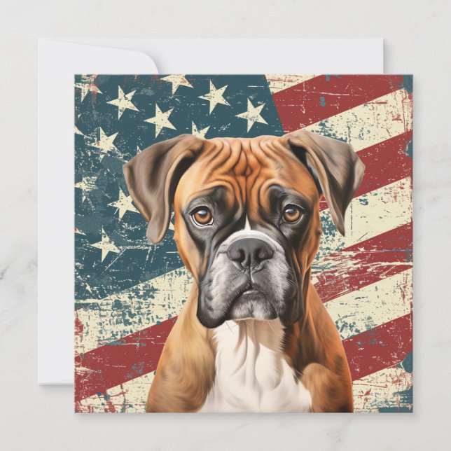 Perro Boxer con bandera americana Grunge (Anverso)