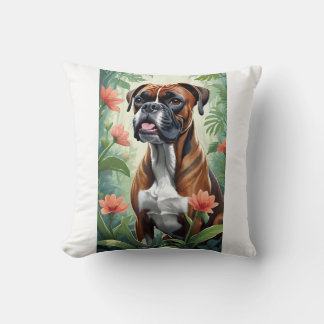 Perro Boxer con flores almohada decorativa