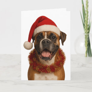 Perro Boxer con sombrero de Santa tarjeta de Navid