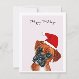 Perro Boxer con tarjeta Santa Hat