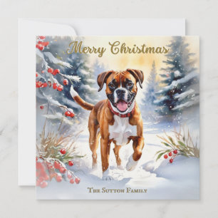 Perro Boxer en escena de nieve Feliz Navidad